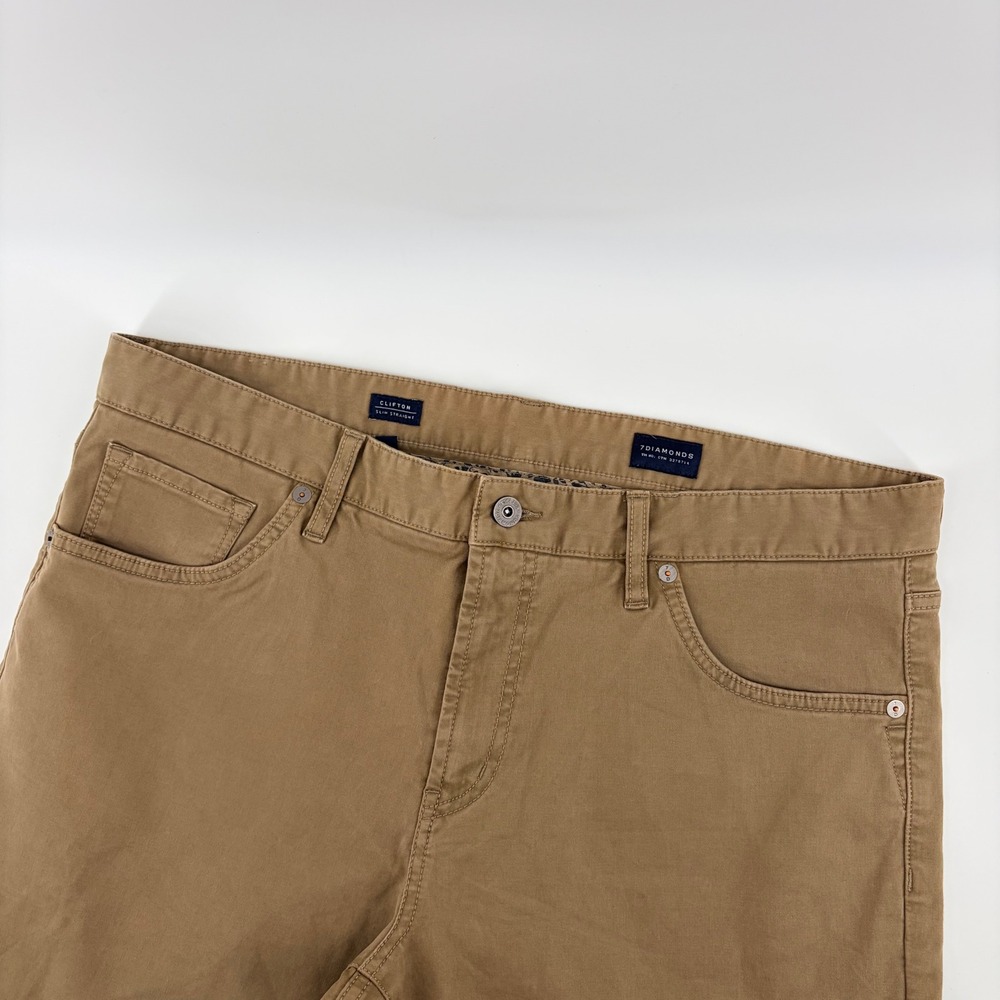 7Diamonds Clifton Slim Straight Pants Mens 36x30 Tobacco Brown Stretch Chino